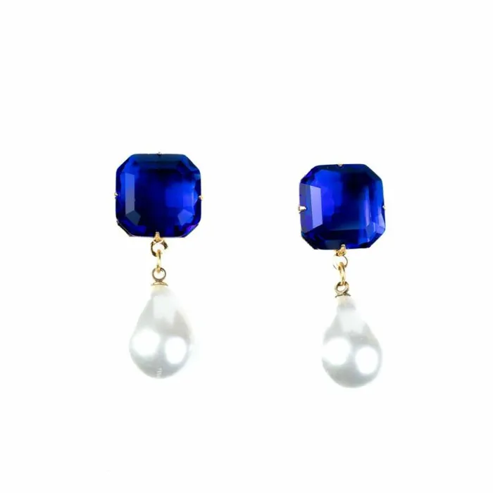 Kenneth Jay Lane Pearl Earrings Women Sapphire Stone Pearl Drop Pierced Earrings Kenneth Jay Lane Pearl Earrings Women Sapphire Stone Pearl Drop Pierced Earrings