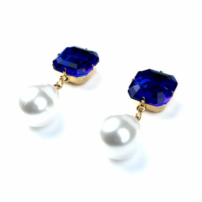 Kenneth Jay Lane Pearl Earrings Women Sapphire Stone Pearl Drop Pierced Earrings Kenneth Jay Lane Pearl Earrings Women Sapphire Stone Pearl Drop Pierced Earrings