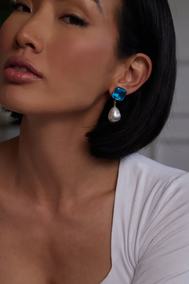 Kenneth Jay Lane Pearl Earrings Women Sapphire Stone Pearl Drop Pierced Earrings Kenneth Jay Lane Pearl Earrings Women Sapphire Stone Pearl Drop Pierced Earrings