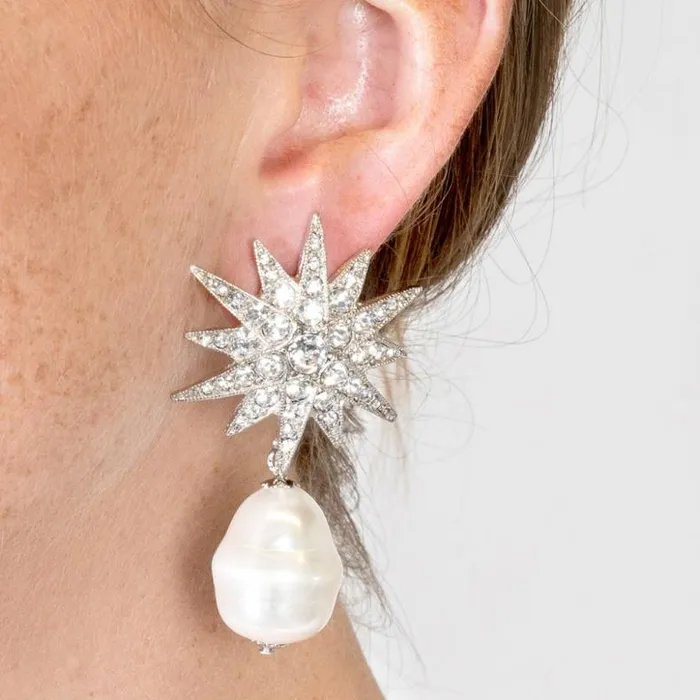 Kenneth Jay Lane Pearl Earrings Women Starburst And Baroque Pearl Pierced Earrings