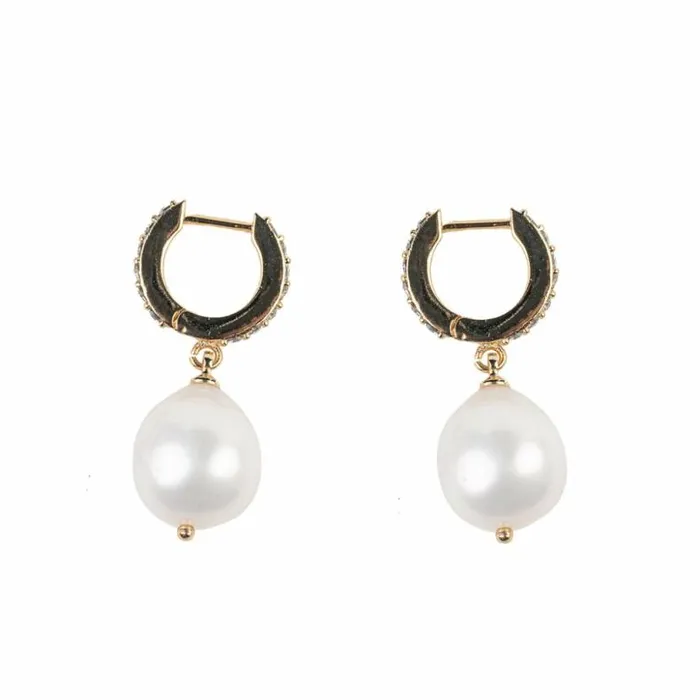 Kenneth Jay Lane Pearl Earrings Women White Pearl Drop Hoop Earrings