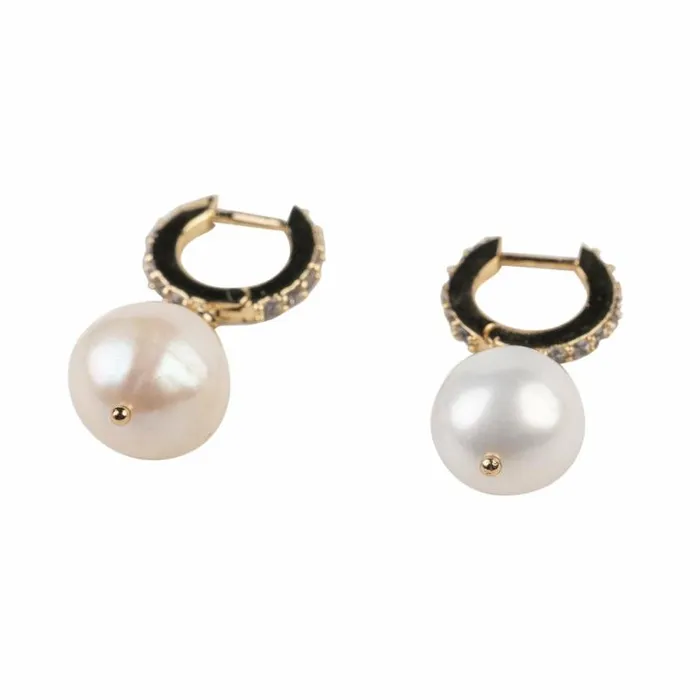 Kenneth Jay Lane Pearl Earrings Women White Pearl Drop Hoop Earrings