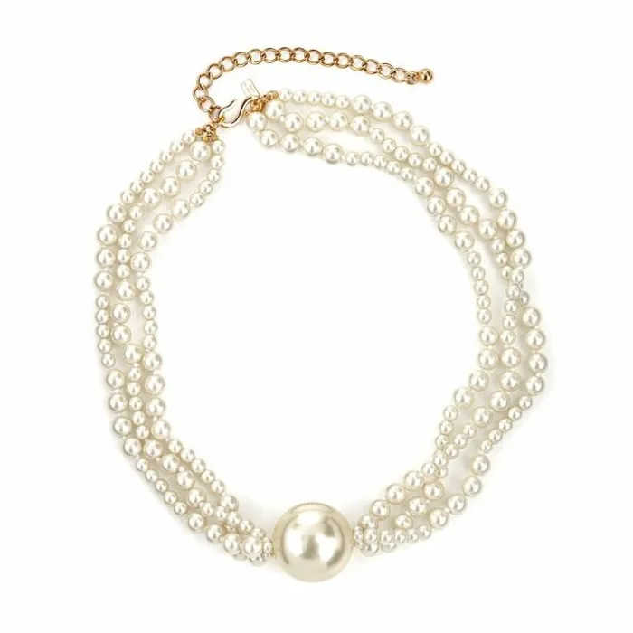 Kenneth Jay Lane Pearl Necklaces Women 3 Row Pearl Clasp Necklace