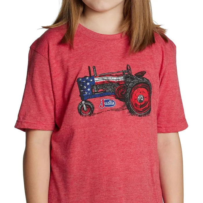 KIDS Justin Kid039s Patriotic Tractor Tee Red Heather Justin Boots Tshirts and Tops KIDS Justin Kid039s Patriotic Tractor Tee Red Heather Justin Boots Tshirts and Tops