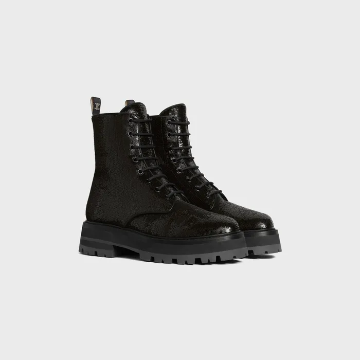 LaceUp Boot Celine Bulky In Sequins Black Women CELINE BOOTS AND ANKLE BOOTS