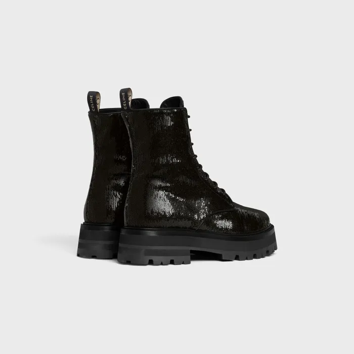 LaceUp Boot Celine Bulky In Sequins Black Women CELINE BOOTS AND ANKLE BOOTS