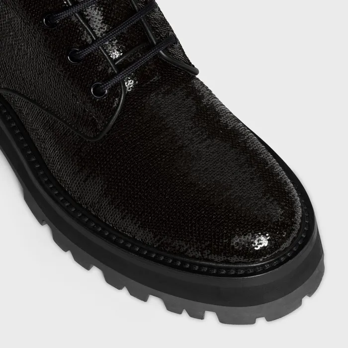 LaceUp Boot Celine Bulky In Sequins Black Women CELINE BOOTS AND ANKLE BOOTS