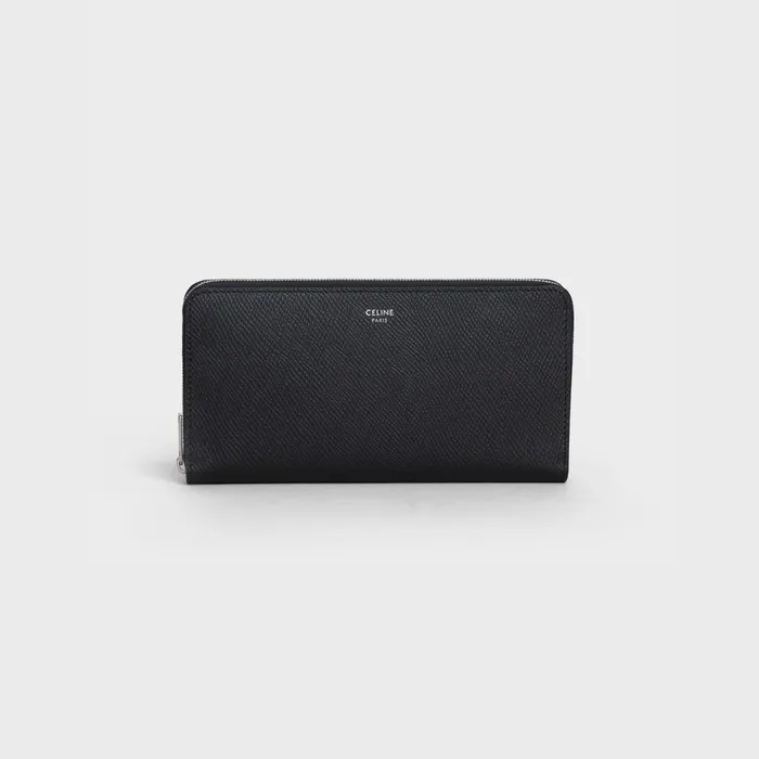 Large Zipped Wallet In Grained Calfskin Black Men CELINE WALLETS