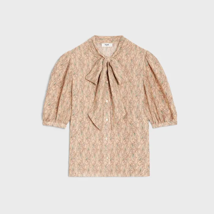 Lavallire Blouse In Silk Georgette Craieabricotbleu Women CELINE SHIRTS AND TOPS Lavallire Blouse In Silk Georgette Craieabricotbleu Women CELINE SHIRTS AND TOPS