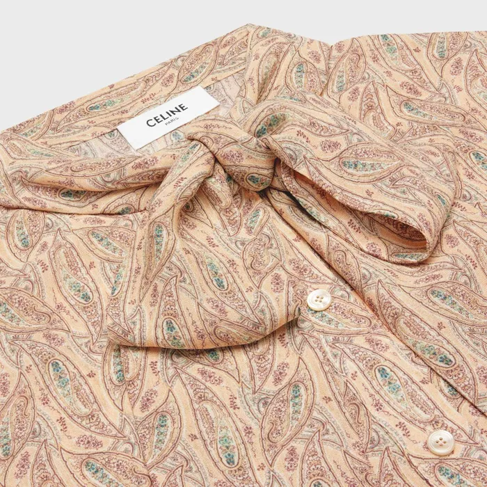 Lavallire Blouse In Silk Georgette Craieabricotbleu Women CELINE SHIRTS AND TOPS