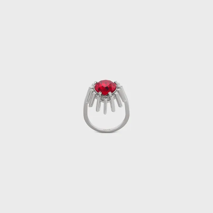 Les Pierres Celine Ring In Brass With Rhodium Finish And Red Strass Silver Red Men CELINE BRACELETS and RINGS