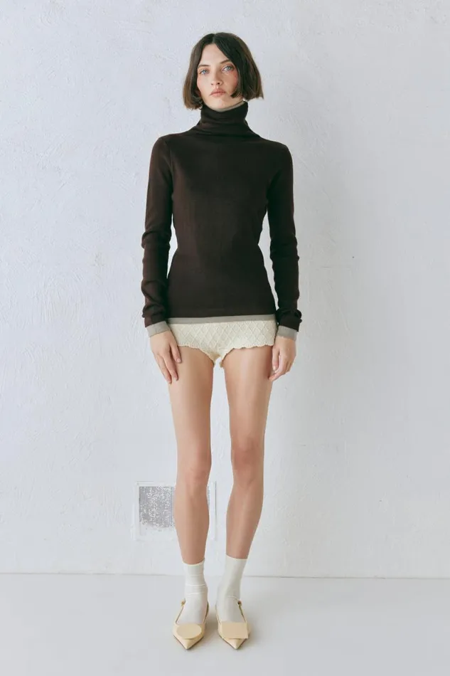Long Sleeve Women VRG GRL Bea Knit Skivvy Chocolate Long Sleeve Women VRG GRL Bea Knit Skivvy Chocolate