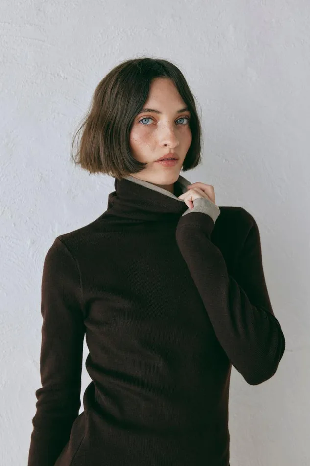 Long Sleeve Women VRG GRL Bea Knit Skivvy Chocolate Long Sleeve Women VRG GRL Bea Knit Skivvy Chocolate