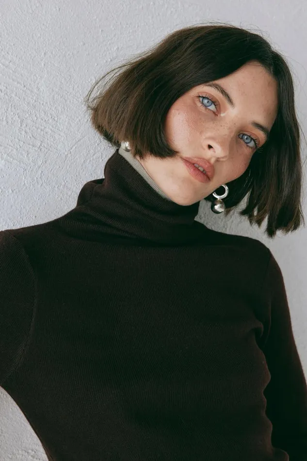 Long Sleeve Women VRG GRL Bea Knit Skivvy Chocolate Long Sleeve Women VRG GRL Bea Knit Skivvy Chocolate