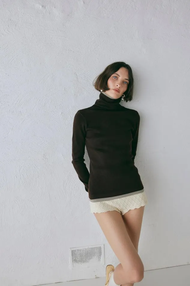 Long Sleeve Women VRG GRL Bea Knit Skivvy Chocolate Long Sleeve Women VRG GRL Bea Knit Skivvy Chocolate