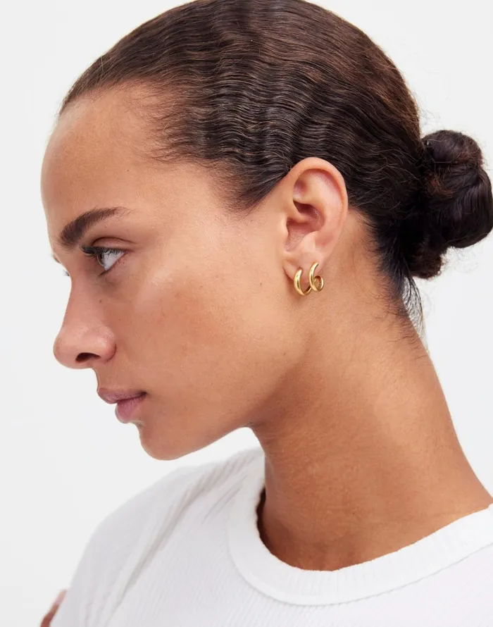 Madewell Chunky Double Huggie Hoop Earrings Vintage Gold Women Jewelry