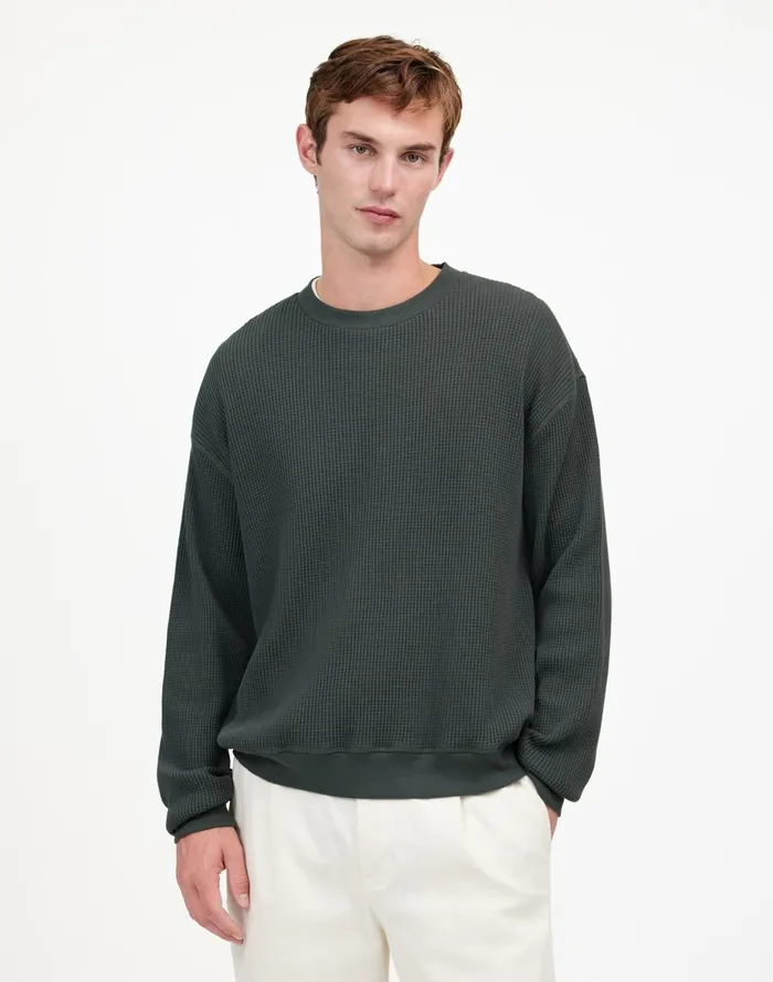 Madewell Cotton Thermal Sweatshirt Industrial Green Men Hoodies and Sweatshirts