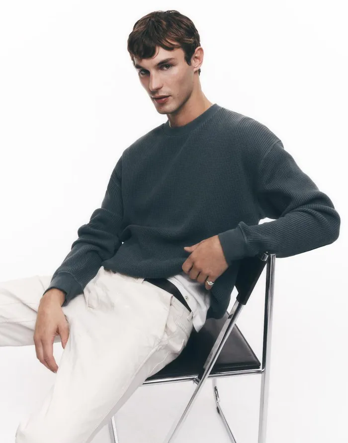 Madewell Cotton Thermal Sweatshirt Industrial Green Men Hoodies and Sweatshirts