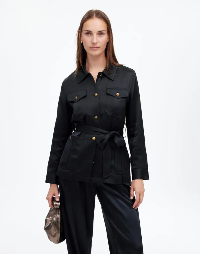 Madewell DoubleFaced Satin Safari Jacket True Black Women Coats Jackets