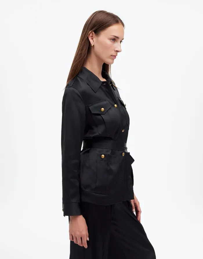Madewell DoubleFaced Satin Safari Jacket True Black Women Coats Jackets