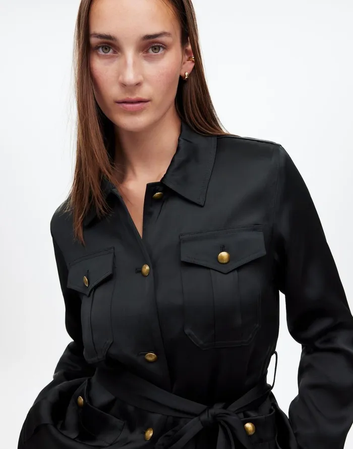 Madewell DoubleFaced Satin Safari Jacket True Black Women Coats Jackets