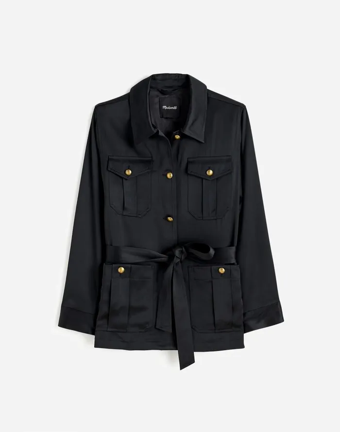 Madewell DoubleFaced Satin Safari Jacket True Black Women Coats Jackets
