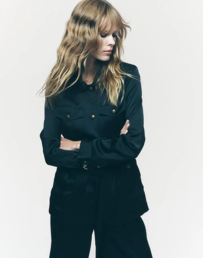 Madewell DoubleFaced Satin Safari Jacket True Black Women Coats Jackets