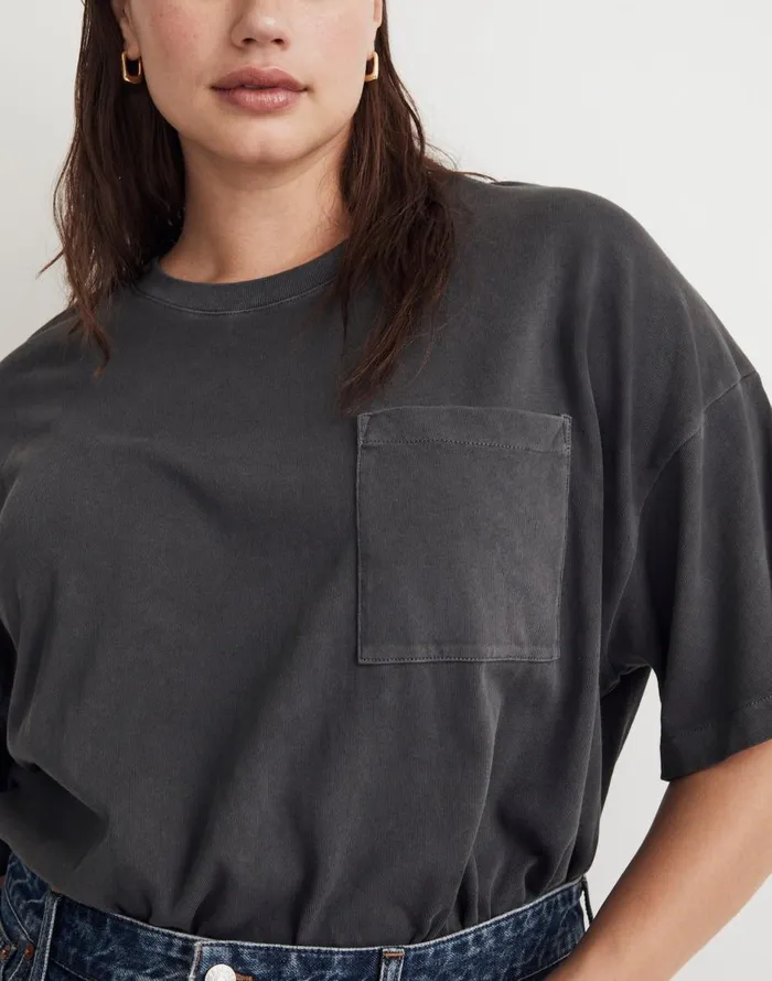Madewell GarmentDyed Oversized Pocket Tee Black Coal Women Tees