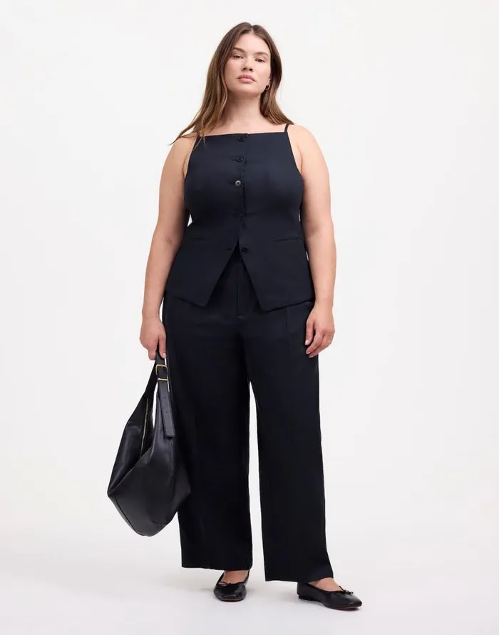 Madewell Plus Slouchy Straight Pants In Drapey Twill True Black Women Pants