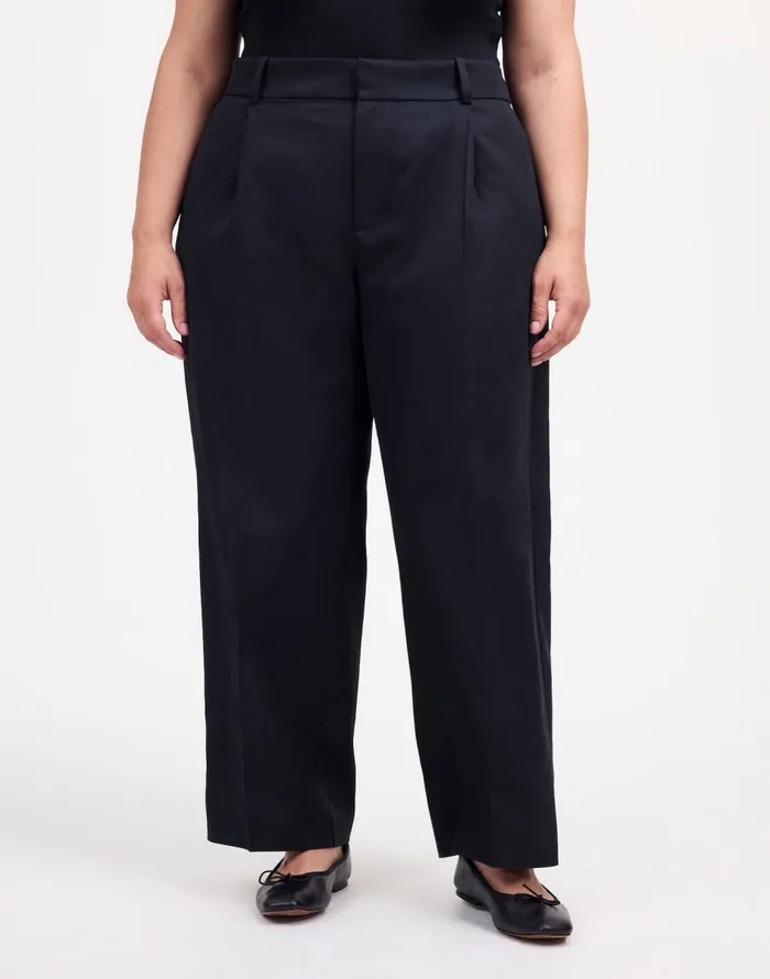 Madewell Plus Slouchy Straight Pants In Drapey Twill True Black Women Pants