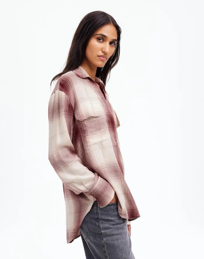 Madewell Popover Shirt In Plaid Cabernet Women Tops and Shirts