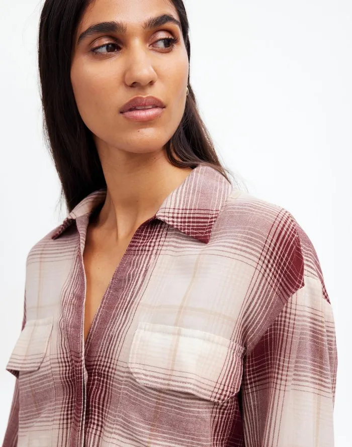 Madewell Popover Shirt In Plaid Cabernet Women Tops and Shirts
