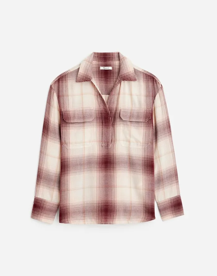 Madewell Popover Shirt In Plaid Cabernet Women Tops and Shirts