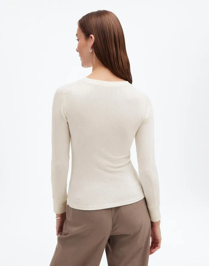 Madewell Ribbed Crewneck LongSleeve Tee Hthr Cream Women Tees