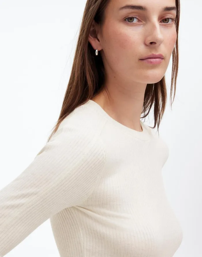 Madewell Ribbed Crewneck LongSleeve Tee Hthr Cream Women Tees