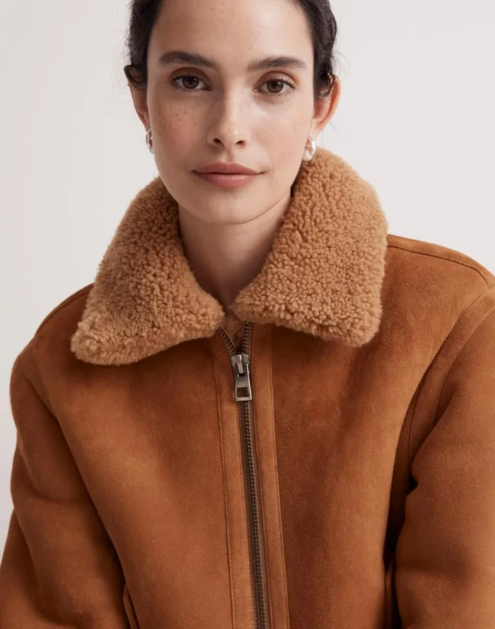 Madewell Shearling ZipFront Jacket Toffee Women Coats Jackets