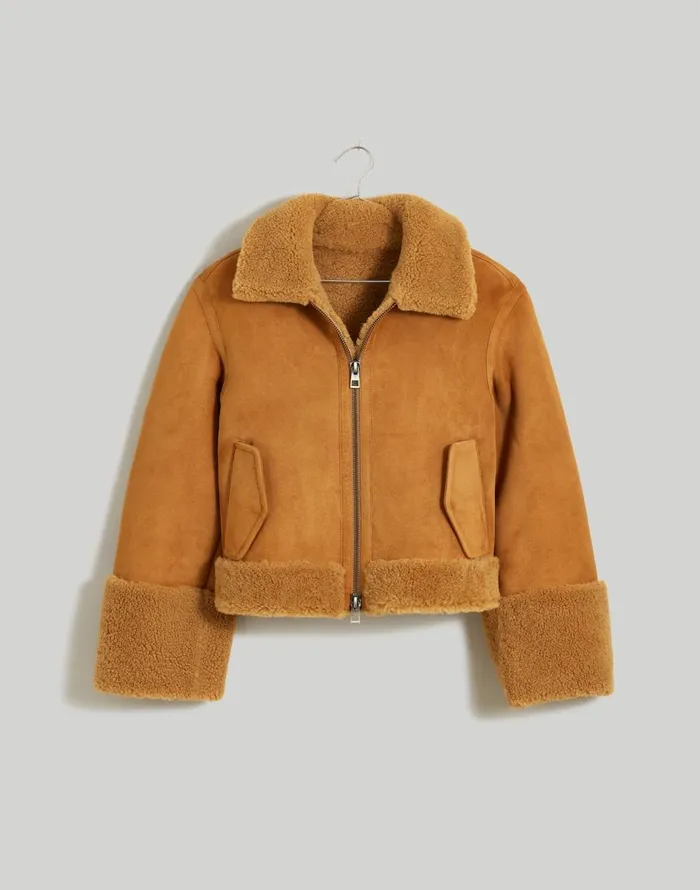 Madewell Shearling ZipFront Jacket Toffee Women Coats Jackets