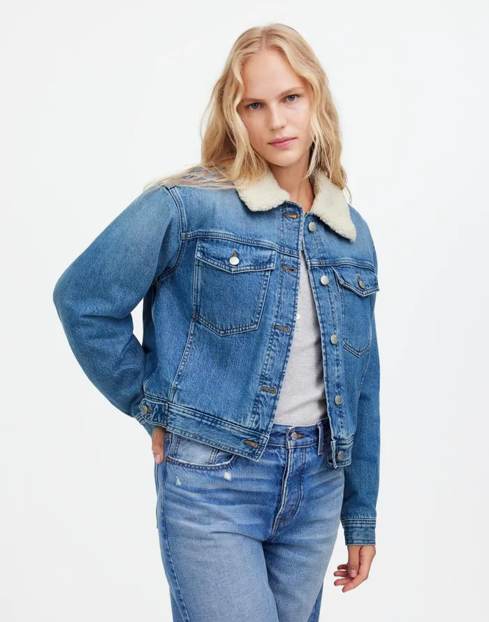Madewell SherpaCollar Jean Jacket In Lanesboro Wash Lanesboro Wash Women Coats Jackets