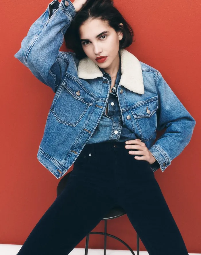 Madewell SherpaCollar Jean Jacket In Lanesboro Wash Lanesboro Wash Women Coats Jackets