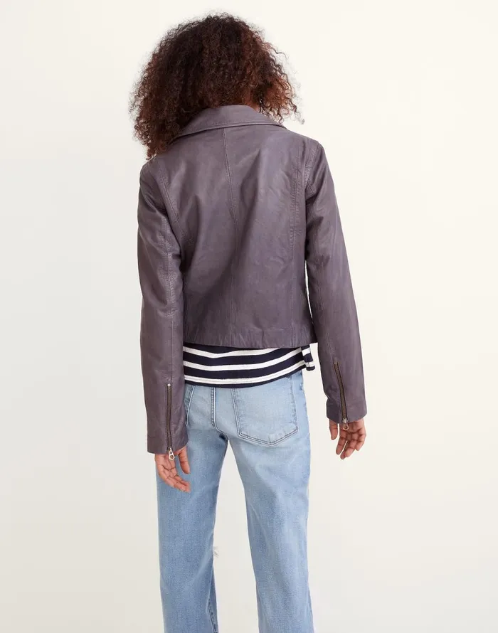Madewell Washed Leather Motorcycle Jacket Brass Hardware Edition Sunfaded Indigo Women Coats Jackets