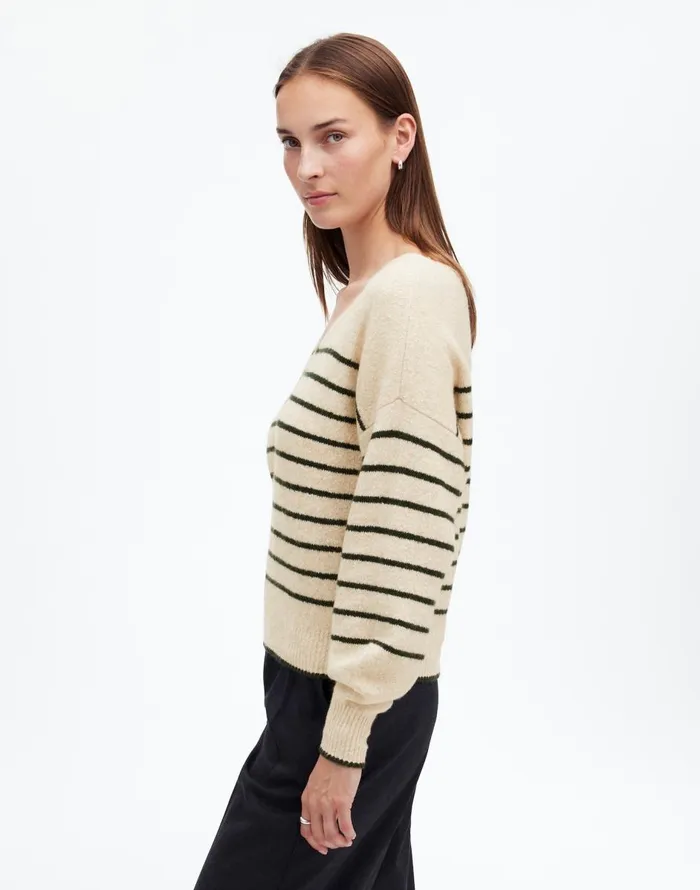 Madewell Wedged VNeck Sweater Luxury Forest Stripe Women Sweaters