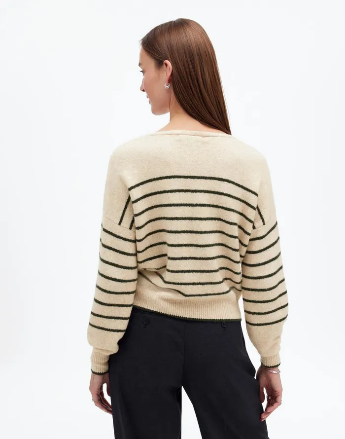 Madewell Wedged VNeck Sweater Luxury Forest Stripe Women Sweaters