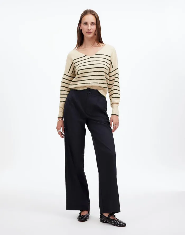 Madewell Wedged VNeck Sweater Luxury Forest Stripe Women Sweaters