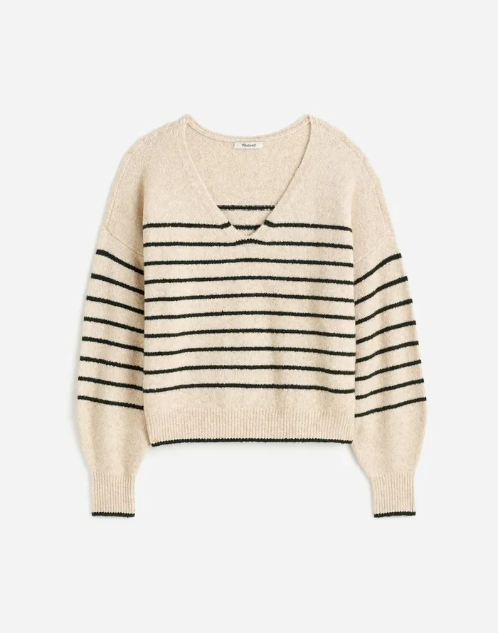 Madewell Wedged VNeck Sweater Luxury Forest Stripe Women Sweaters
