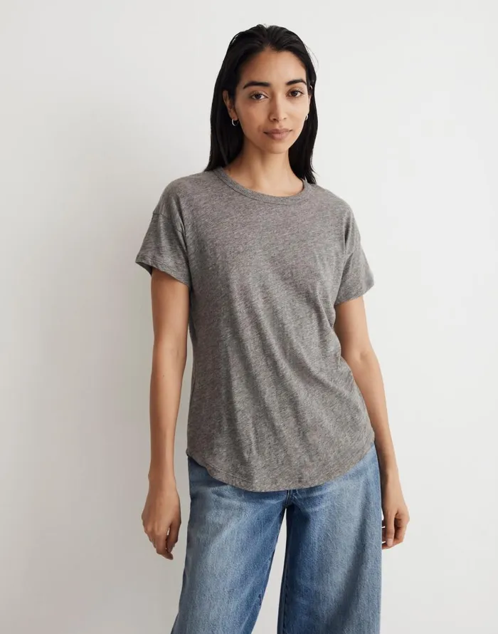 Madewell Whisper Crew Neck Tee Hthr Iron Women Tees