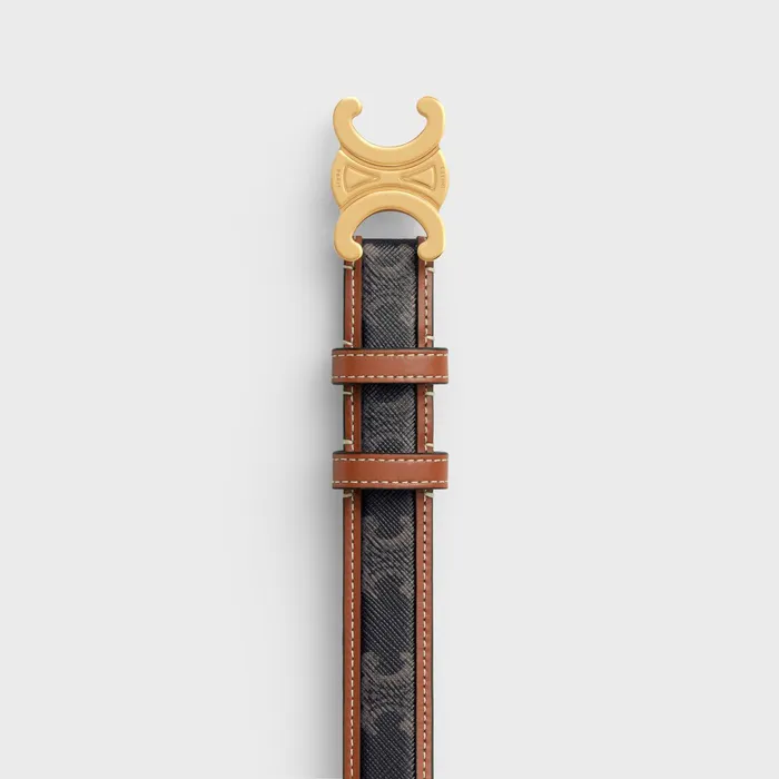 Medium Triomphe Belt In Triomphe Canvas And Calfskin Tan Women CELINE BELTS Medium Triomphe Belt In Triomphe Canvas And Calfskin Tan Women CELINE BELTS