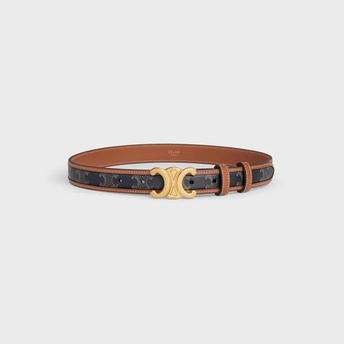 Medium Triomphe Belt In Triomphe Canvas And Calfskin Tan Women CELINE BELTS Medium Triomphe Belt In Triomphe Canvas And Calfskin Tan Women CELINE BELTS