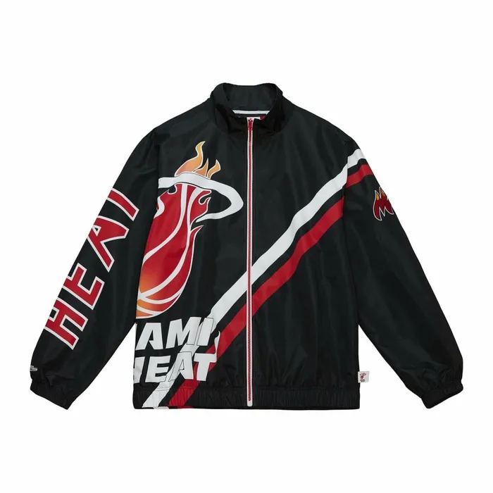 Men039s Jackets and Outerwear Mitchell and Ness Exploded Logo Warm Up Jacket Miami Heat Men039s Jackets and Outerwear Mitchell and Ness Exploded Logo Warm Up Jacket Miami Heat