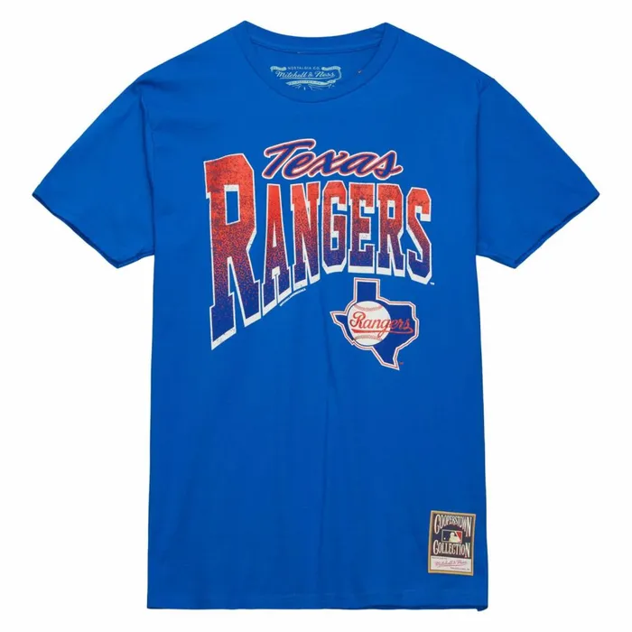Men039s MLB Mitchell and Ness Arched Vintage Logo Tee Texas Rangers