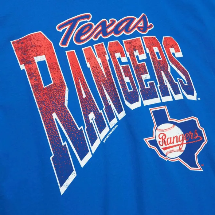 Men039s MLB Mitchell and Ness Arched Vintage Logo Tee Texas Rangers